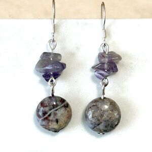 2/$20, Genuine Purple Agate & Amethyst Earrings, Gemstone & Sterling Silver Hook